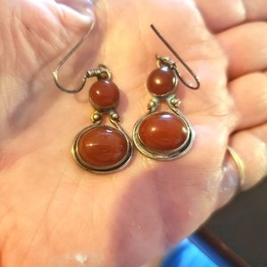 Vintage Cornelion Pierced Boho Earrings. Double gems